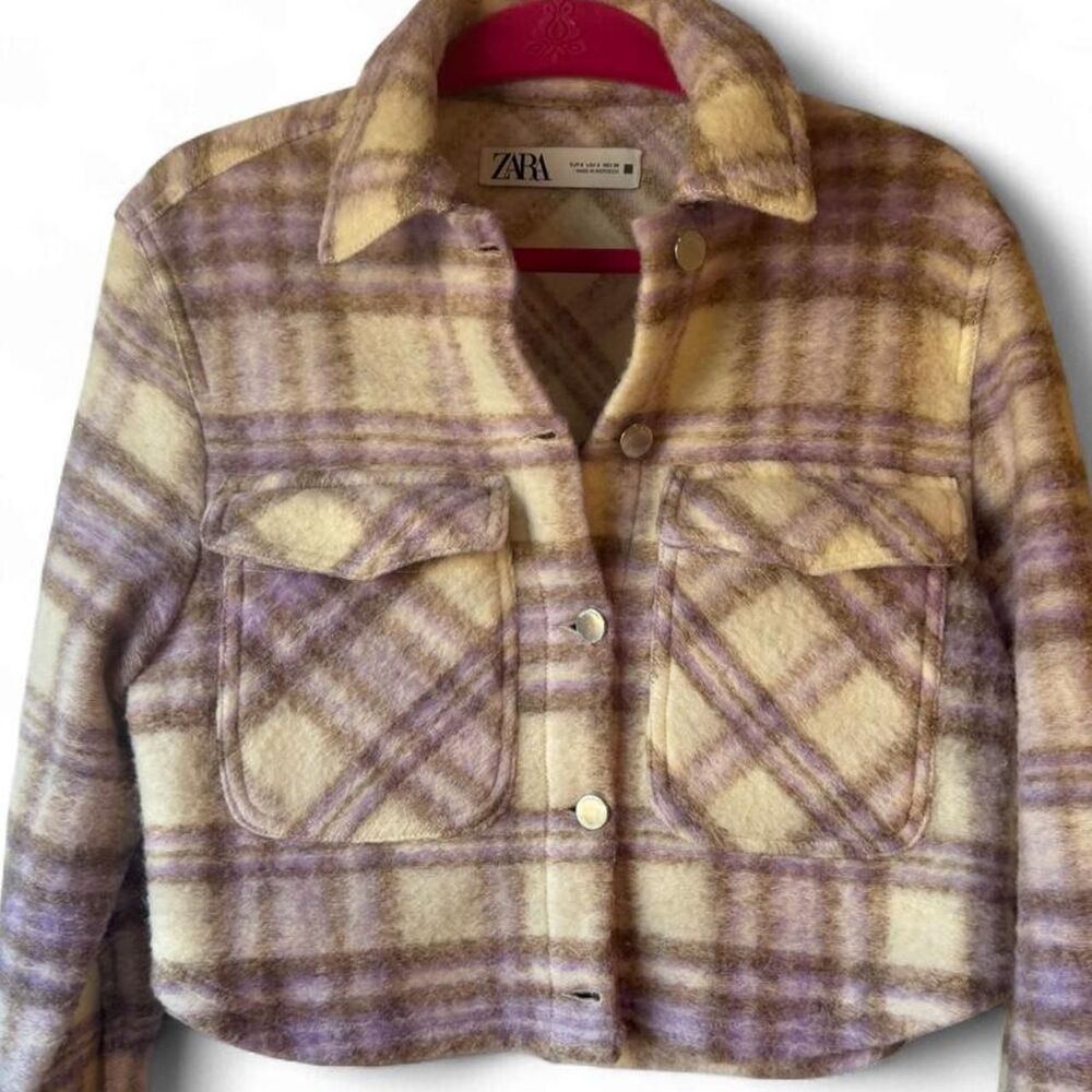 Zara Lavender Purple Plaid Cropped Jacket